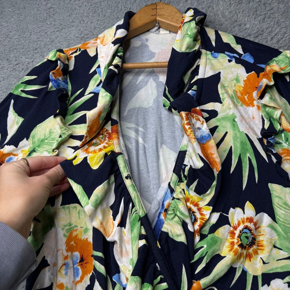 Ralph Lauren Blouse Women's Large Blue Floral Ruffle Sleeve Top - Picture 4 of 10